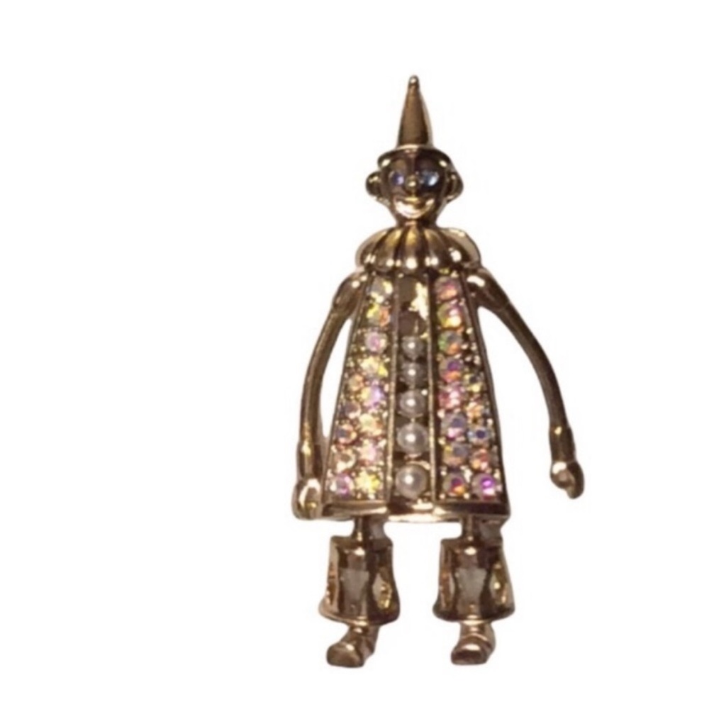 UNBRANDED RHINESTONE And Faux PEARL Clown
BROOCH With MOVABLE Arms And Legs